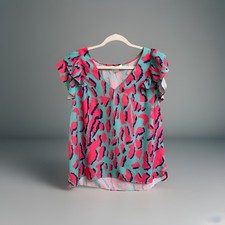 Umgee Womens Pink And Teal V-Neck Animal Prin...