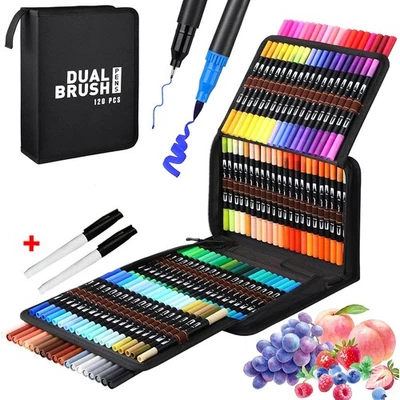 120 Dual Tip Colouring Pens Brush Pens Felt Tip Pens for Kids Adults Colouring