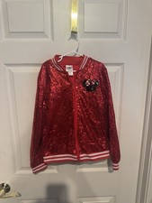 Disney Store Minnie Mouse Red Sequin Varsity Jacket Sparkle Child Sz Medium 7/8
