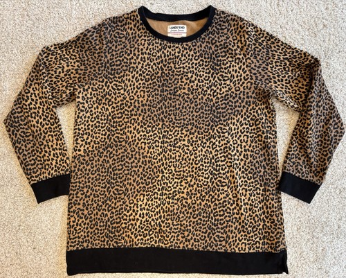 Lands’ End Serious Sweats Womens Leopard Print Crew Neck Sweatshirt Size Large - Foto 1 di 4