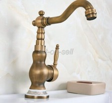 Antique Brass Swivel Spout Bathroom Sink Faucet Vanity Basin Mixer Tap anf612