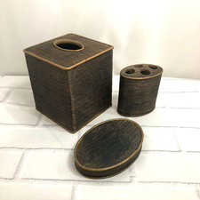 Vintage 3 Piece Sears Bathroom Vanity Set Tissue Box Toothbrush Holder Soap Dish