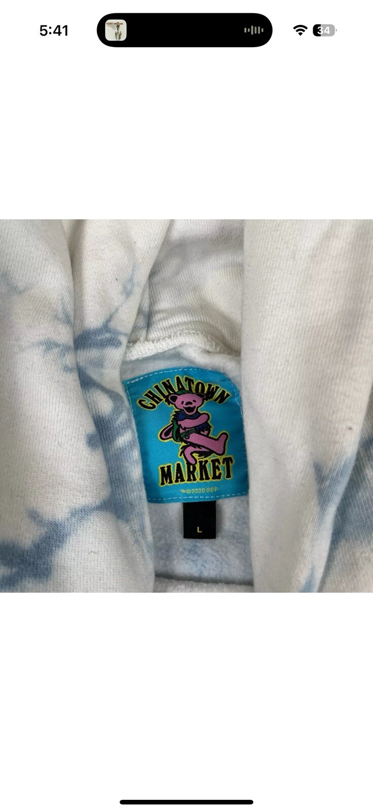 Chinatown Market Grateful Dead Hoodie Tie Dye Skull White Jacket Size L BNWT image 3