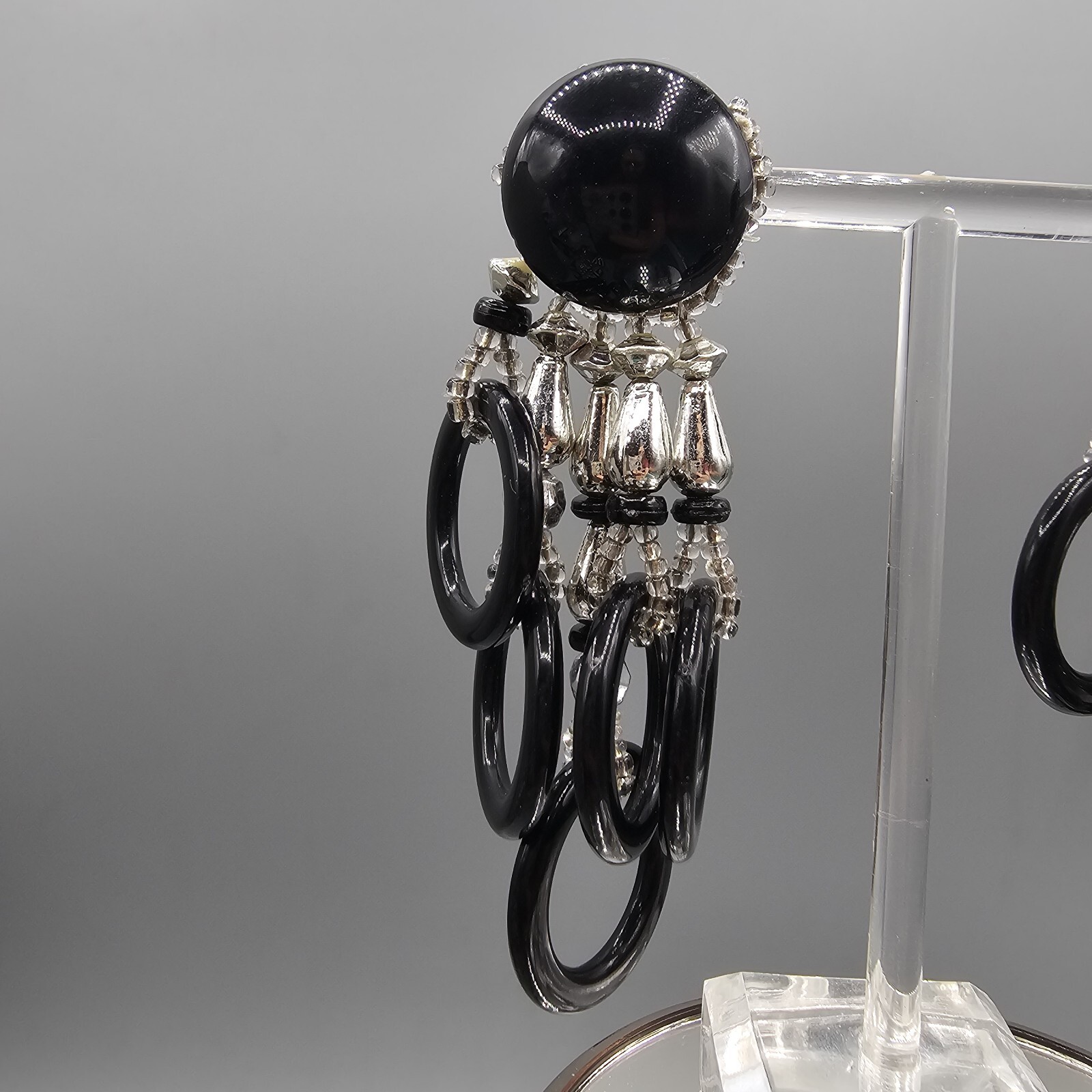 Boho Dangle Earrings Black Interlocking Rings Pie… - image 3