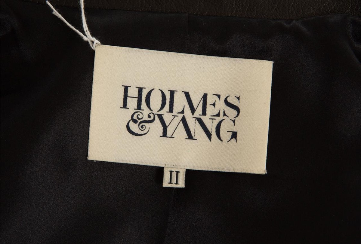 Blazer Femme Holmes & Yang - Soie Noire Avec Bordure Cuir - Taille 2 (US) - 1 Bouton - Neuf Sans étiquette