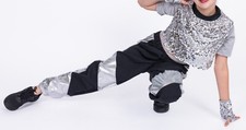 Weissman Hip Hop Dance Costume Halloween Girls Large Youth Black Silver Sequin