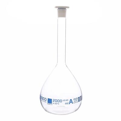 Eisco Volumetric Flask 2000mL - Boro Glass, PE Stopper, QR Code Calibration Cert
