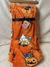 TWO Hello Kitty Halloween Throw Blankets Both are 60" x 70" Orange Black 100