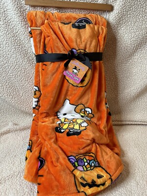 TWO Hello Kitty Halloween Throw Blankets! Both are 60'' x 70'' Orange & Black 100%