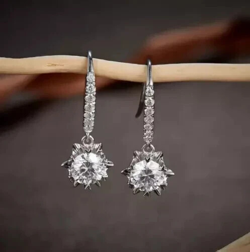 1.50Ct Lab Diamond Round Drop Dangle Earrings in 14K White Gold