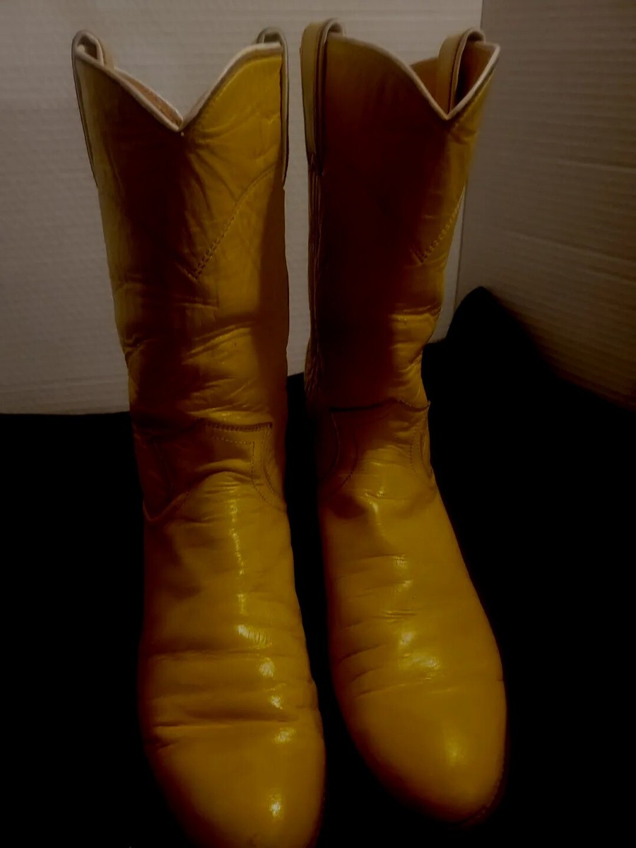 Justin Mustard Yellow Leather Style 3083 Round Toe Roper Western