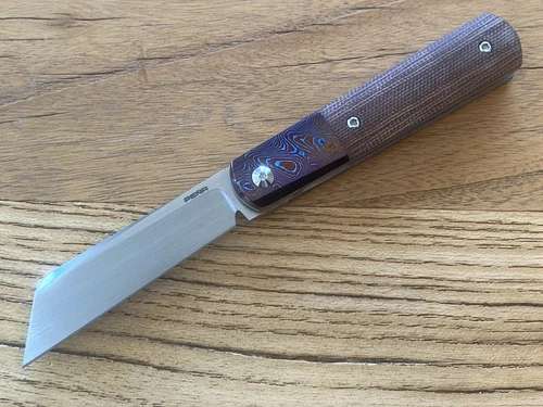 Peña Knives Custom Sheepsfoot Barlow Timascus Brown Micarta