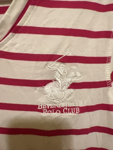 NWT Beverly Hills Polo Club Embroidered Tee Sz Large White w/Pink Stripe V Neck - Picture 4 of 9