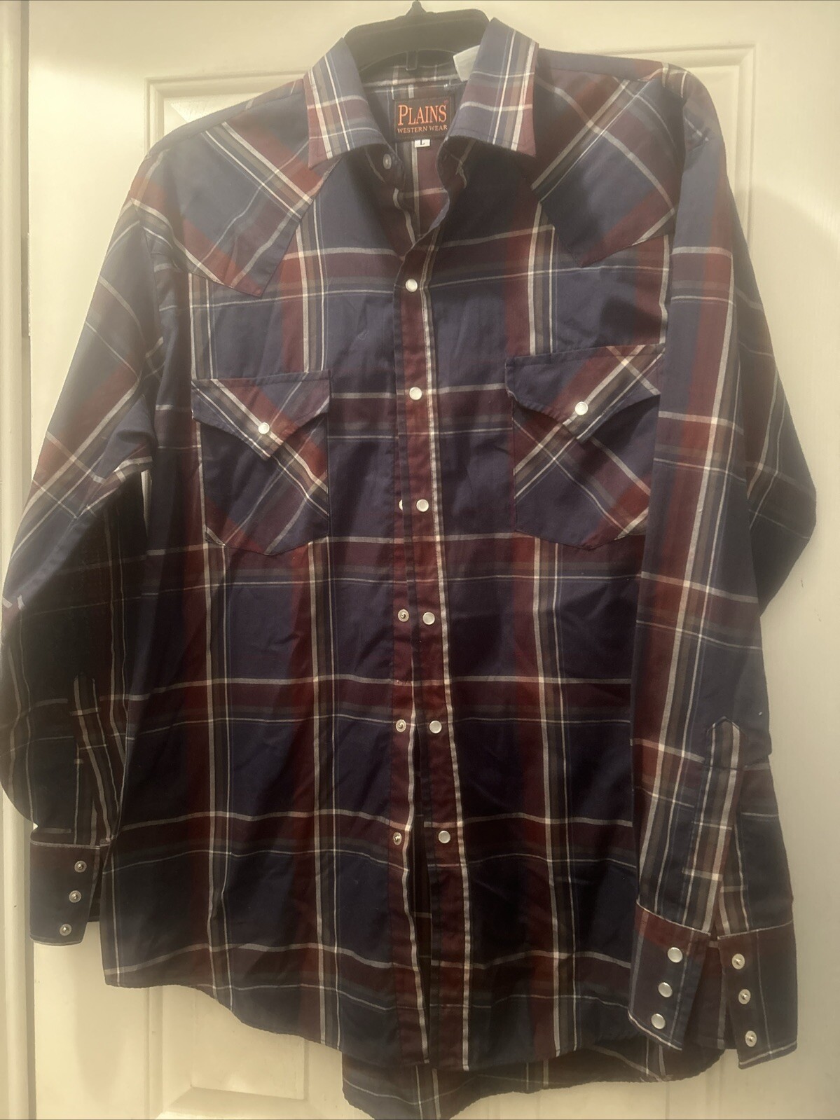 Vtg Plains Western Wear Men (L) Pearl Snap Shirt Long Sleeve Cowboy Plaid Rodeo
