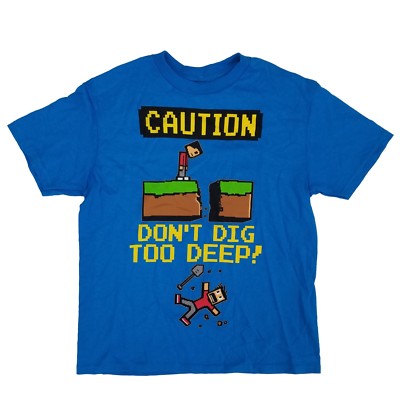Boys Blue Caution Don't Dig Too Deep Graphic Tee Gamer T-Shirt