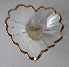 Candy Trinket Dish Crystal Heart Gold Rim Japan  Home Beautiful Original Design