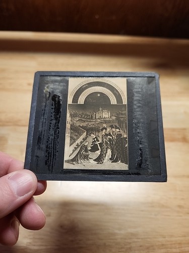 Vtg Magic Lantern Slide-Tres Riches Heures De Duc De Berry:April-Women Picking F - Afbeelding 2 van 4