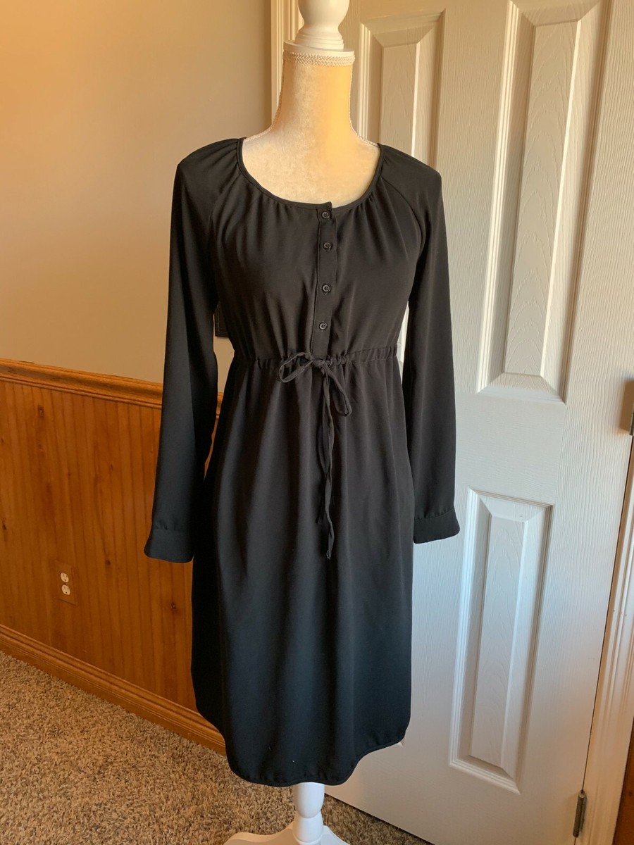 Gap Maternity Shift Shirt-style Black Dress long sleeve chiffon drawstring  XS