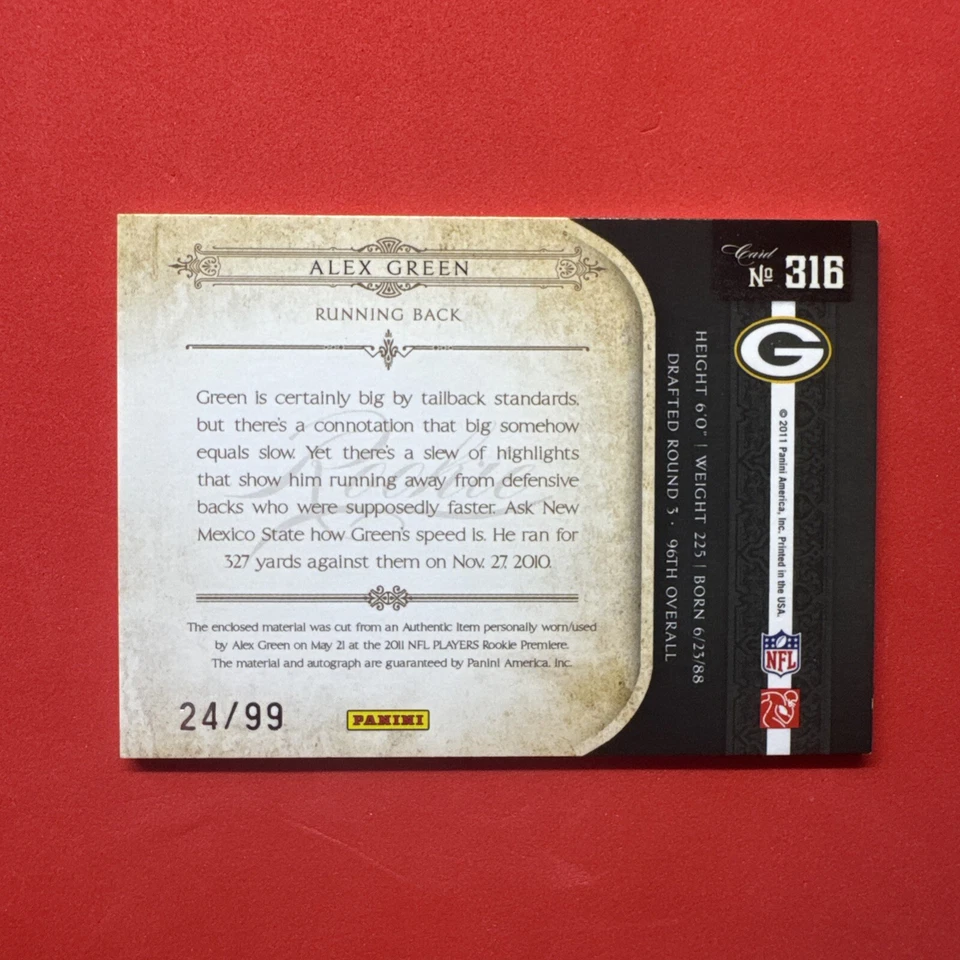 2011 Playoff National Treasures - Rookie Patch Autographs #316 Alex Green 24/49 - Image 2 of 3