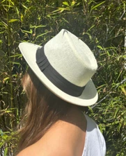 Unisex Men & Women Beige Panama Medium Brim Tropical Cuba Woven Fedora Hat