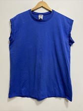 Vintage Jerzees Sleeveless T-Shirt Sz L Blue 100% Heavyweight Cotton Made In USA