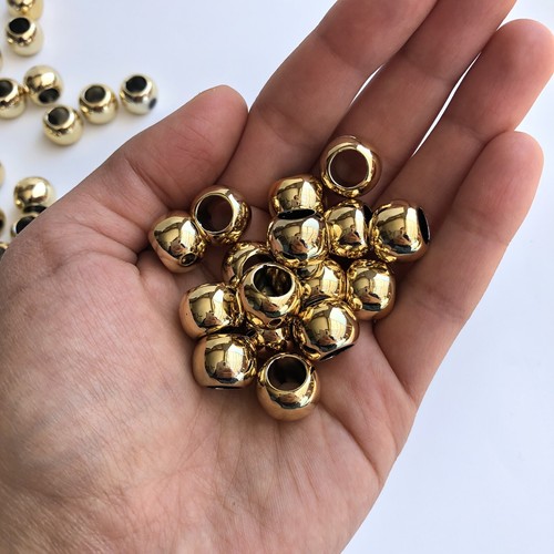 20X Metallic Shiny Gold Macrame Beads 14mm Round Resin Craft Pony Bead 7mm Hole - Picture 6 of 6