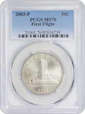 2003-P First Flight Commemorative Half Dollar MS70 PCGS Mint State 70