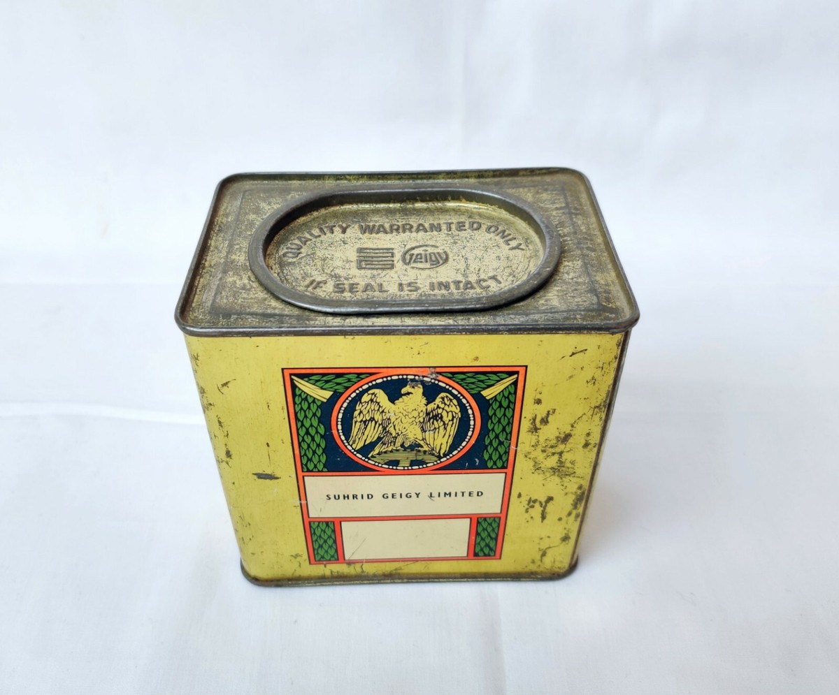 【英国アンティーク】British Drug Houses ゴールド金属缶 Rare York, PA Stoneware Advertising Jug, Baltimore, MD origin アンティーク雑貨