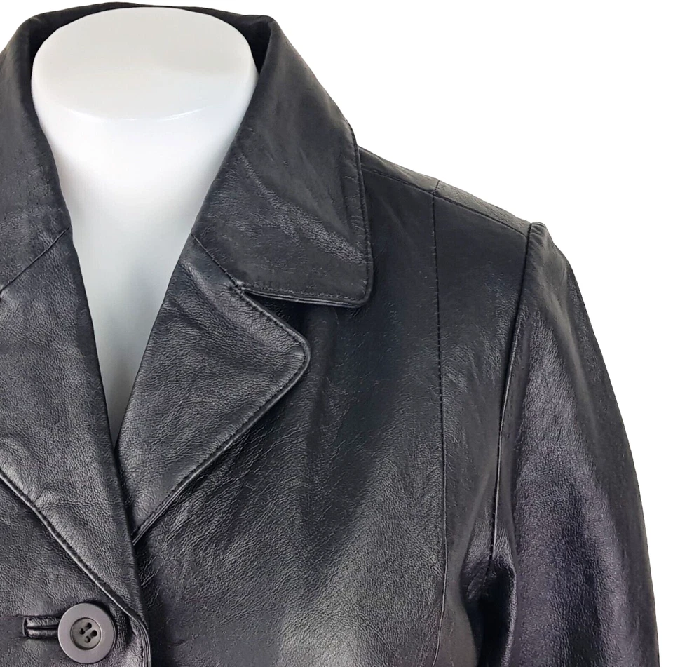 TRIBECA STUDIO Petite Womans Black LEATHER COAT - S - UK10 - EU38 - PS - SP-£169 - Image 2 of 4