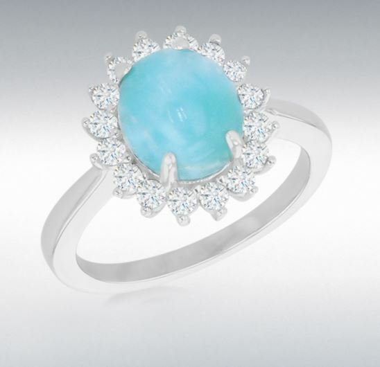 Bague En Argent Sterling Avec Larimar Bleu - Taille 7,5, Design Grappe, Neuve Sans Boîte
