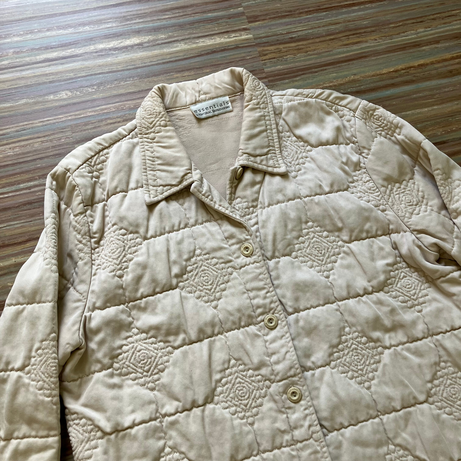 Essentials Quilted Chore Coat Jacket Neutral Beig… - image 2