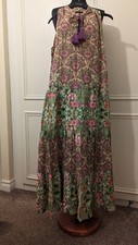 Womens Summer Maxi  Tie Neck Floral PaisleyPrint Cotton Maxi Dress 100% Cotton 