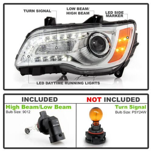 2011-2014 Chrysler 300 Chrome Bezel Halogen Type Headlight Headlamp Driver Side - Picture 2 of 8