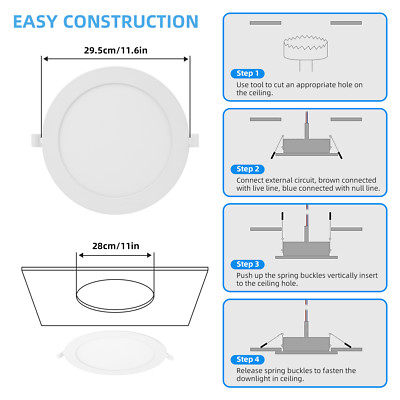 3Inch-11Inch LED Ceiling Lights Ultra-Thin Recessed Retrofits Kit 6000K Daylight