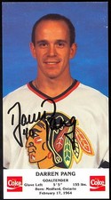 1980'S DARREN PANG AUTOGRAPH ON COKE PROMOTIONAL CHICAGO BLACK HAWKS PHOTO CARD