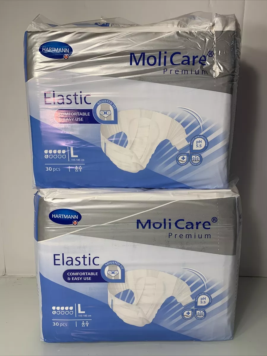 2-Molicare Premium Elastic Incontinence Brief LG 30 Ct Hypoallergenic  Adjustable