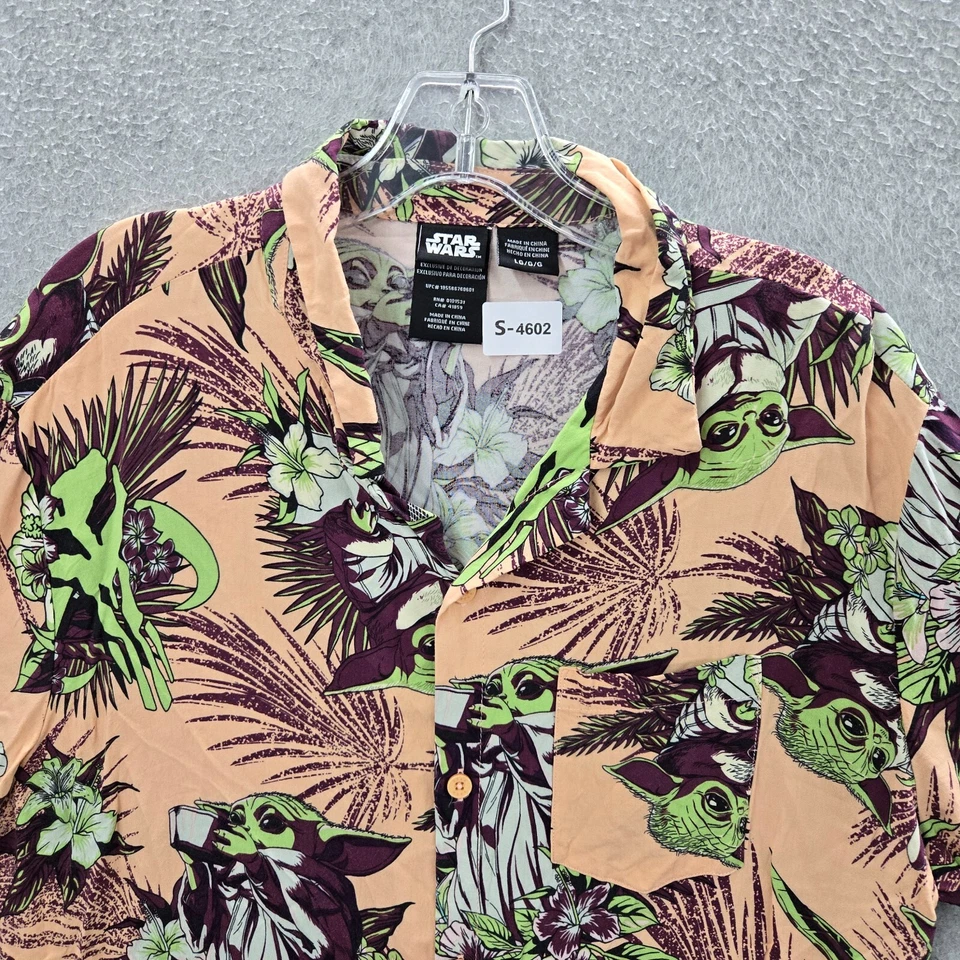 Camisa Abotonada Star Wars Hombres Grande Naranja Tropical Bebé Yoda Grogu Foto 4 de 4