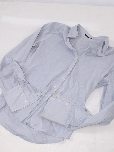 Sisley Camicia Da Donna S Small 40 Eu36 Azzurro Blu Righine Manica Lunga Cotone - Picture 3 of 4