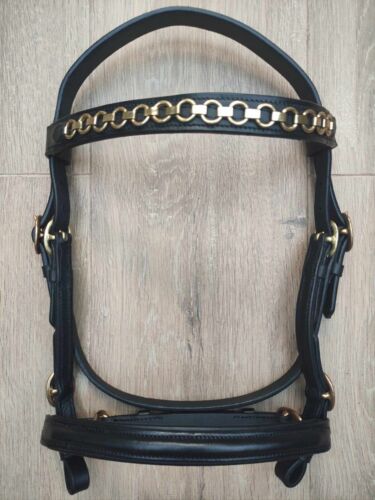 BEAUTIFUL SOFT LEATHER CHAIN LINK IN-HAND SHOWING SHOW BRIDLE - HAVANA or BLACK - Picture 6 of 6