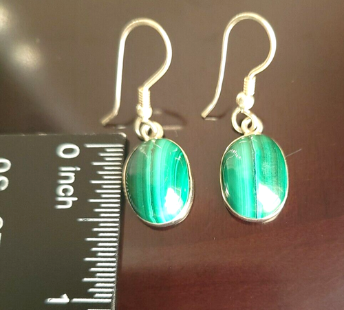 Erick's Sterling Silver Malachite Earrings Taxco.925 - Picture 3 of 9