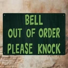 Tin Metal Signs Home Décor Vintage "Bell Out of Order Please Knock" Retro Green