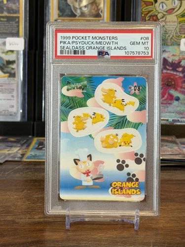 PSA 10 Pikachu Psyduck 1999 Sealdass Orange Islands Japanese Pokemon Carddass
