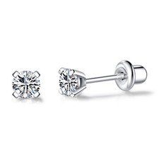 925 Sterling Silver Earrings Stud with Screwback Cubic Zirconia for Women Ear...