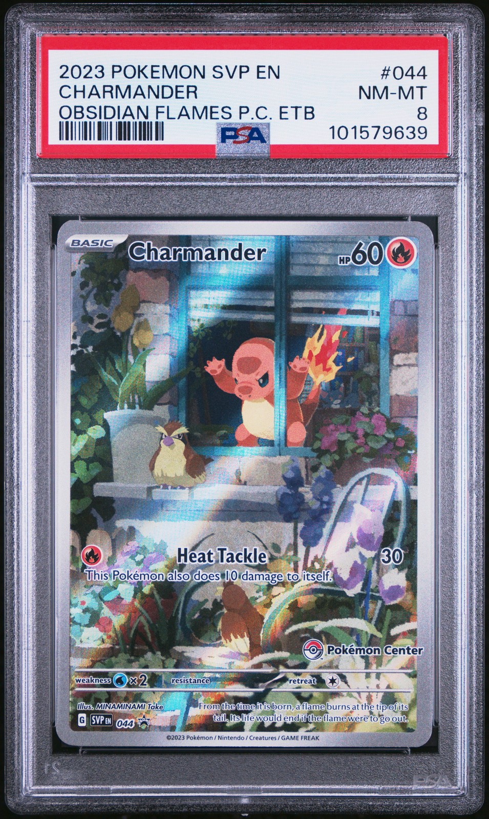2023 POKEMON OBSIDIAN FLAMES POKEMON CENTER ETB PROMO SVP #044 CHARMANDER PSA 8