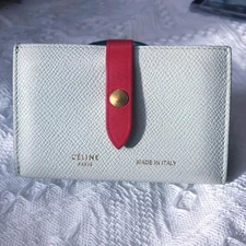 CELINE Ice Blue/Red Calfskin Accordion Card Holder, Made in Italy
