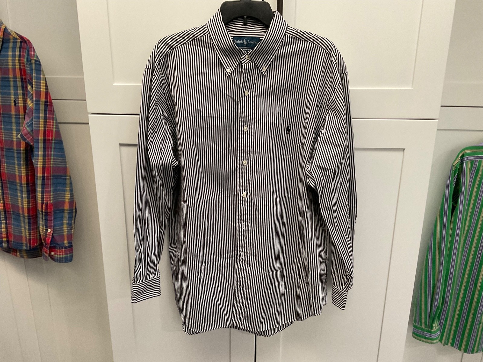 Ralph Lauren camicia uomo personalizzata nera con bottoni a righe casual 17 pony