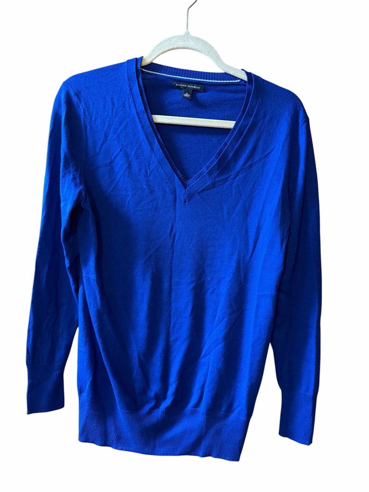 Banana Republic Royal Blue V-Neck Lightweight Sweater  Medium Long Sleeve Silk