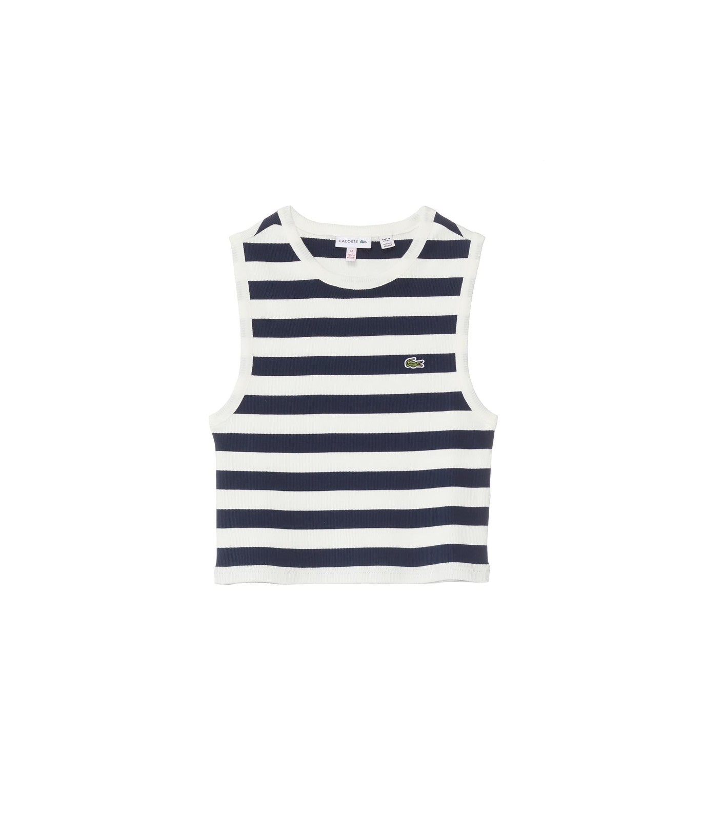 Lacoste Cropped Tank Top Kids 10 Flour Navy Striped Ribbed Crew Neck GBO2900