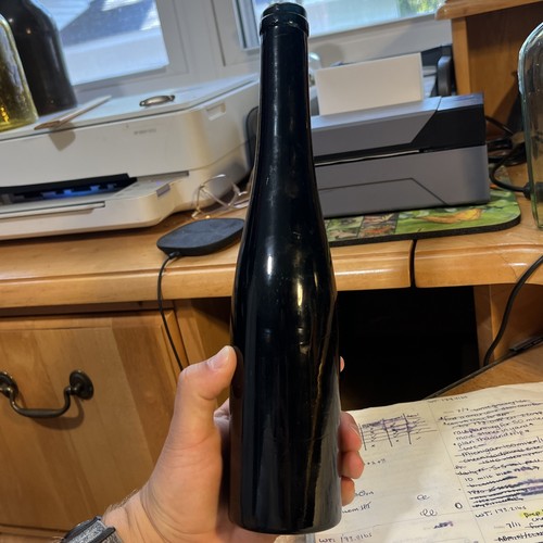 Antica ~11,6" bottiglia di vino alta blu acqua soffiata a mano 1890 Hock precocemente sottile - Foto 6 di 7