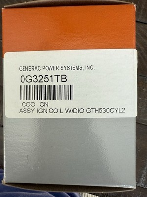 Generac GEN0G3251TB Ignition Coil Assembly w/ Diode GTH530CYL2 OEM